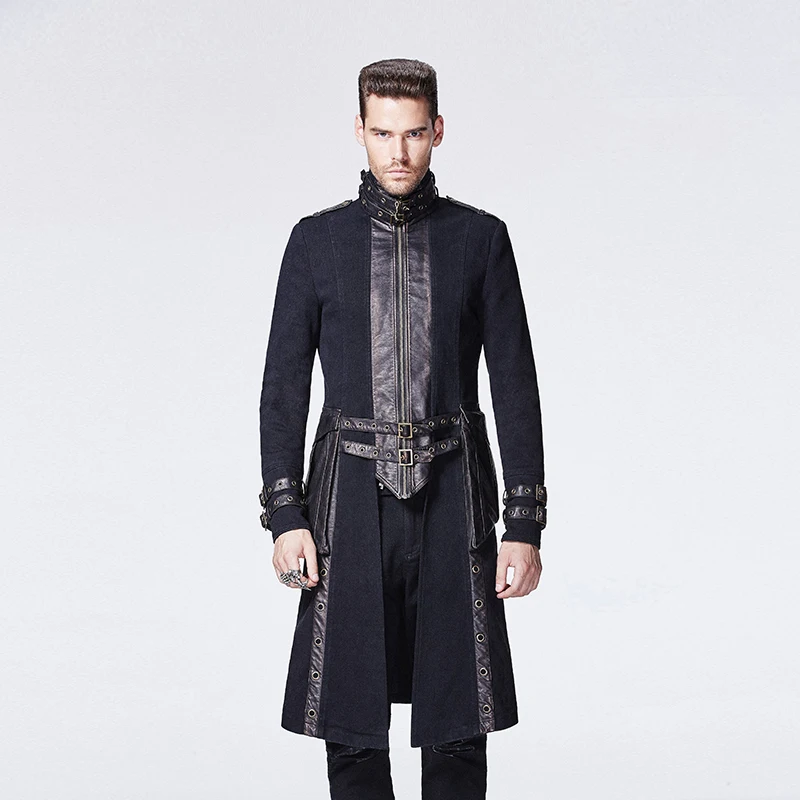 Steampunk Autumn Winter Men Coat with High Collar Gothic