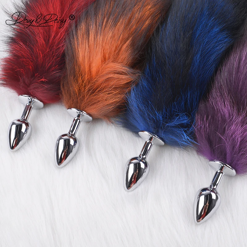 Online DAVYDAISY Soft Real Fox Fur Tail Metal Anal Plug Stainless Steel Butt Plug Erotic Women Adult Sex Accessories for Couples AC106