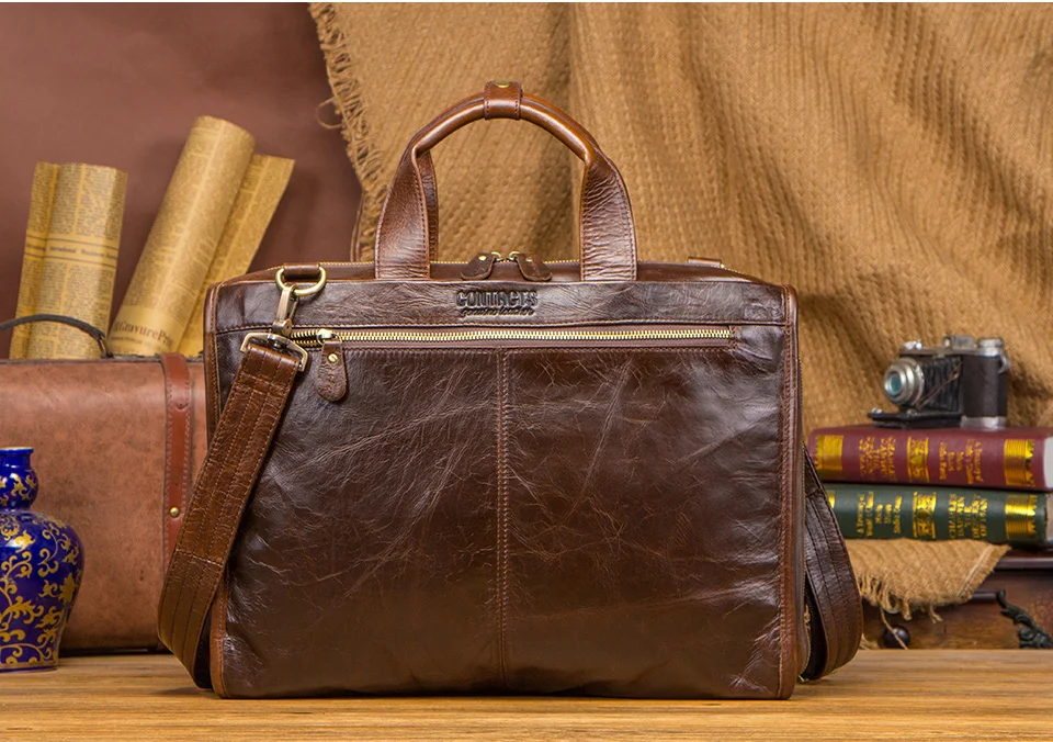 CONTACT'S натуральной кожи мужской портфель старинные человек мешок большая емкость для 13,3 дюйма Малетин Человек ноутбук сумка мужчины сумка