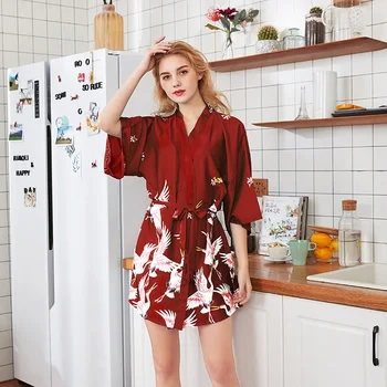 

Ice silk sexy nightgown women 2020 summer thin section ice silk sexy silk robe net red crane with the same paragraph nightgowns5