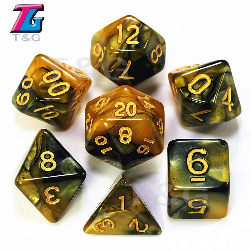 7 pcs кости с сумкой D& D d4, d6, d8, d10, d%, d12, d20 многогранные Настольная игра штук ролевой игры