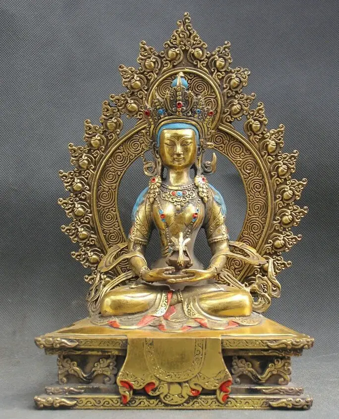 

bir 004479 10" Tibet Buddhism Bronze Gold Amitayus longevity God Goddess Buddha Statue