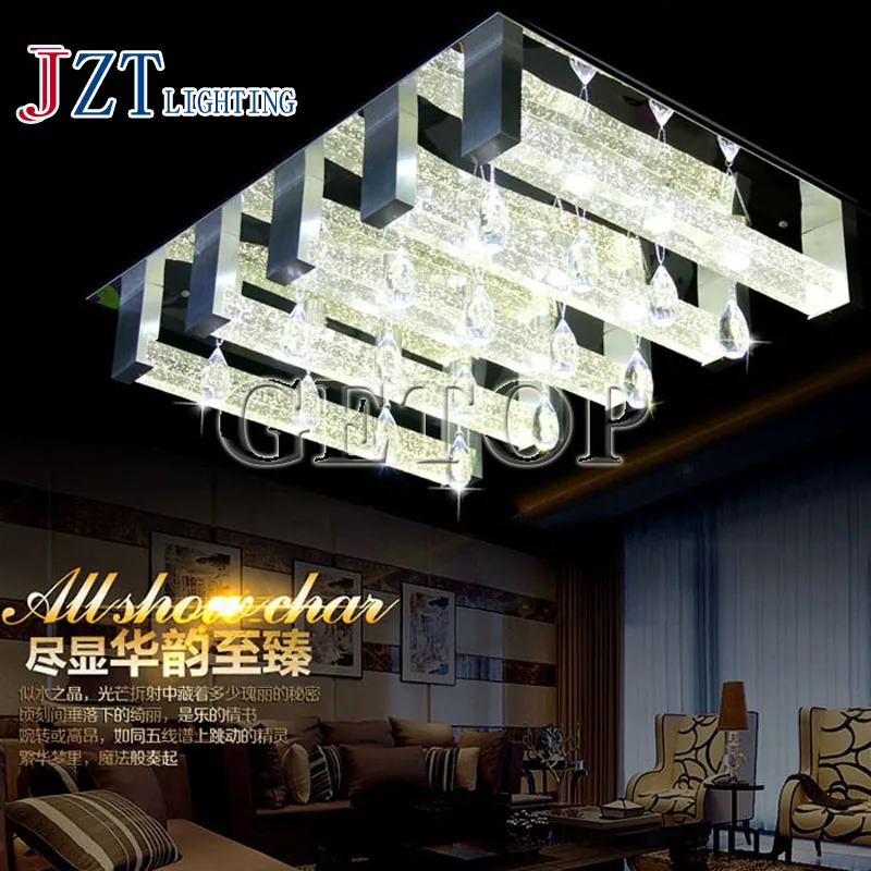 

J Best price simple light LED k9 crystal American rectangular droplight restaurant bedroom lamp crystal absorb dome light