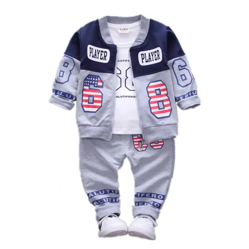 

Children's Clothes Sets 2019 New Spring Boys Letter Cartoon alphanumeric Jacket + T-shirt + Pants Three-piece Baby Clothing