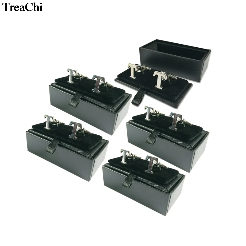 5Pcs Mens Cufflinks Box Black Leather 1Pair Cufflink Storage Exhibition