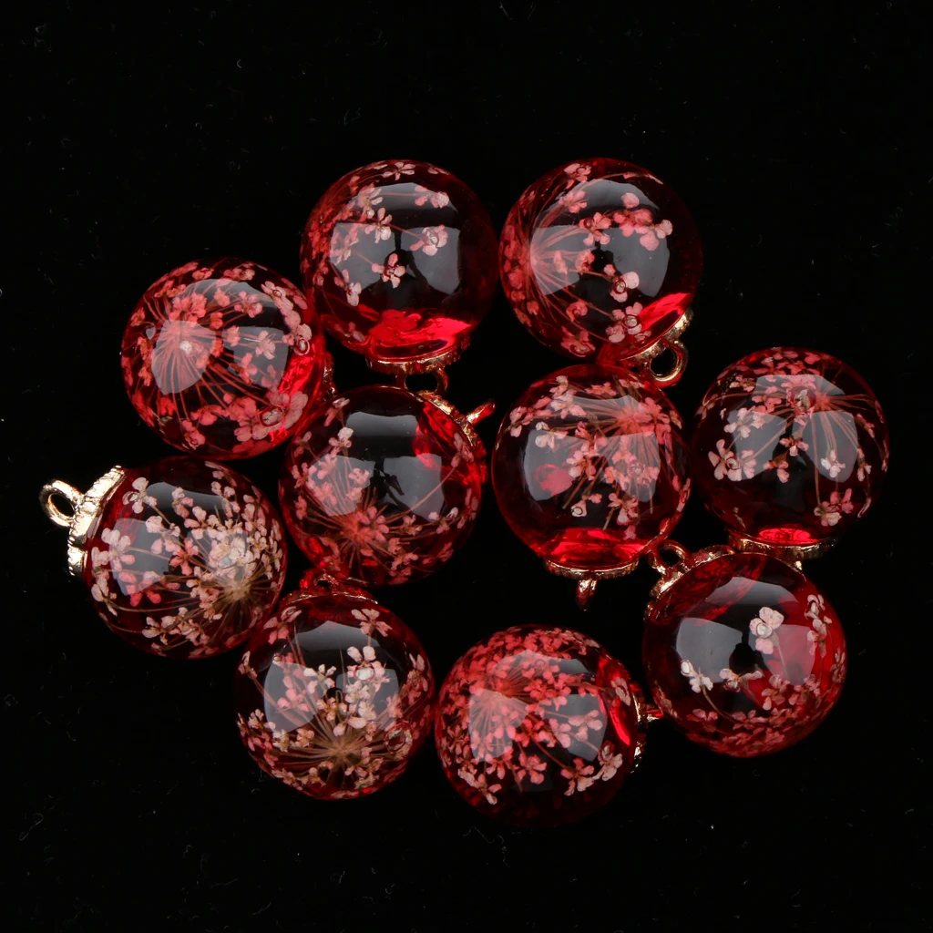 10 pcs Round Ball Dried Flower Glass Ball Flower Cap Pendant DIY Loose Beads for charm bracelet earrings necklaces