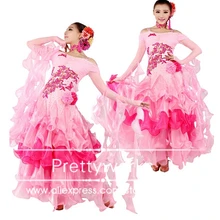 Новое модное розовое синее современное платье для бальных танцев бальное платье костюм Цветочное платье