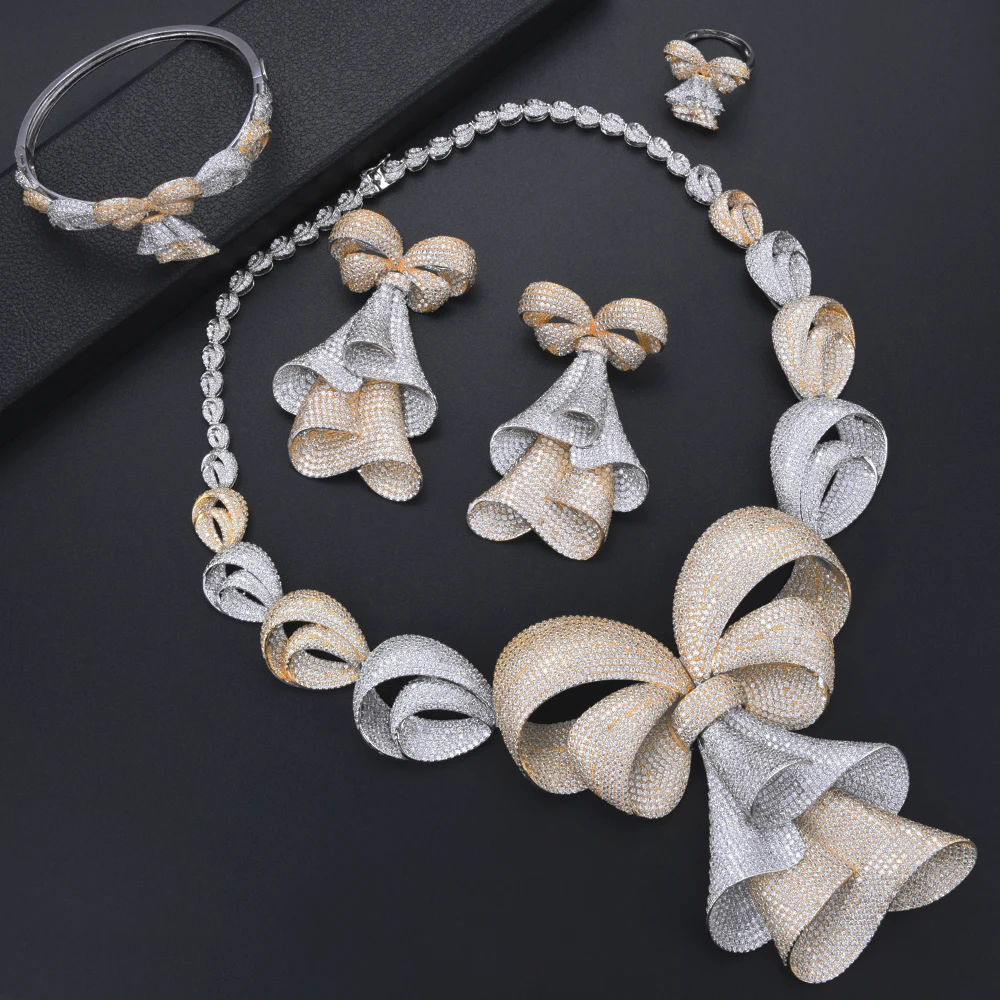

GODKI Luxury Nigerian Jewelry sets For Women Cubic Zircon BOWKNOT Wedding Blossom Flowers Silver Indian bridal jewelry sets 2018
