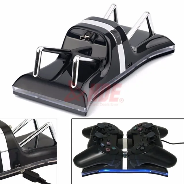 Best Price Blue LED Dual USB Charger Controller Charging Dock Stand Holder Station For Sony Playstation 3 PS3 Controller Games Accesorios
