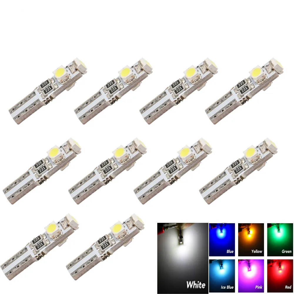 

10pcs T5 LED Car Auto LED 3 led smd 3528 Wedge LED Light Bulb Lamp dash board Instrument White Pink Ice Blue Red Yellow Green