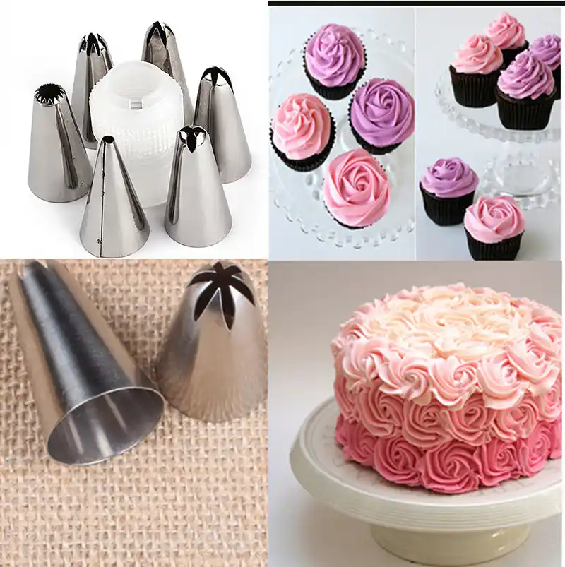 Silicone Icing Piping Cream Pastry 6xstainless Steel Nozzle Set