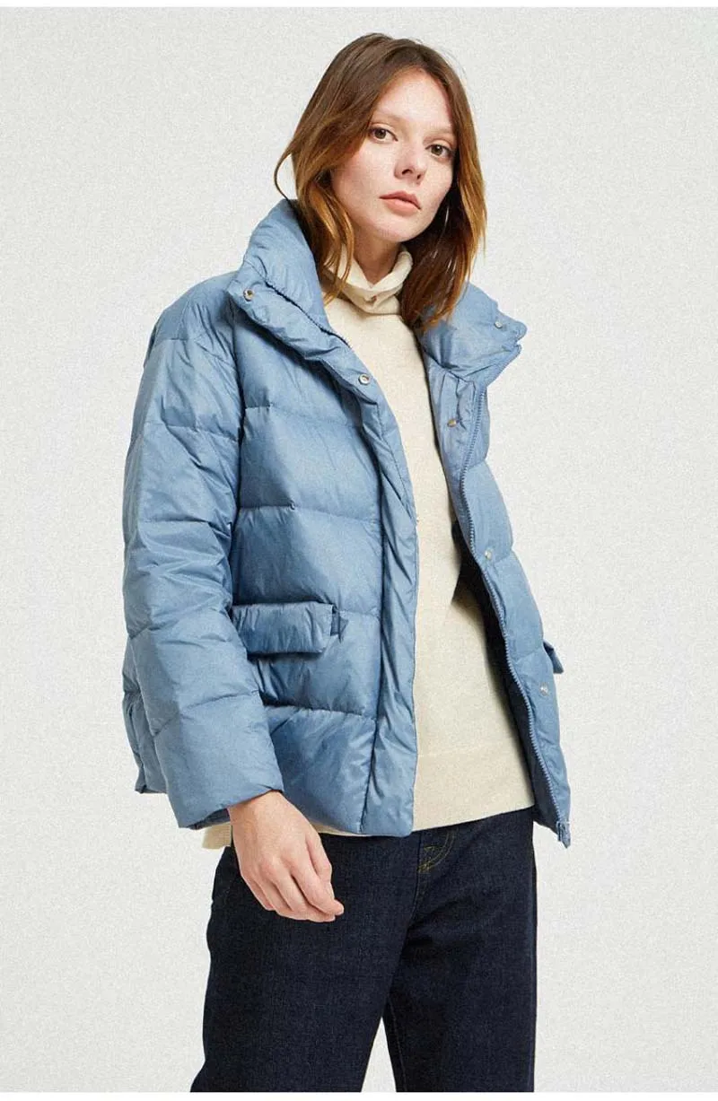 YNZZU, высокое качество,, весенний женский пуховик, синий, Повседневный, 90%, белый, гусиный пух, пальто, стоячий воротник, теплая Женская куртка O802