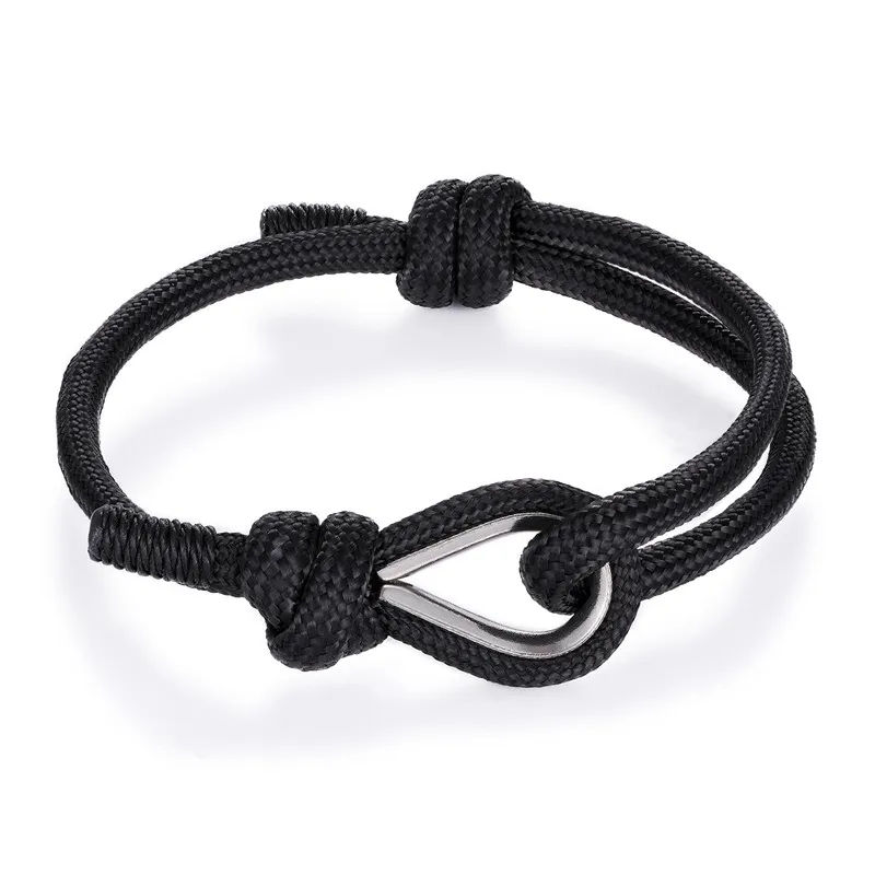 Новая мода темно Coloful высокое качество веревка браслет для мужчин Lover Lucky обёрточная бумага выживания браслеты для женщин пара подарок homme дропшиппинг - Окраска металла: Black