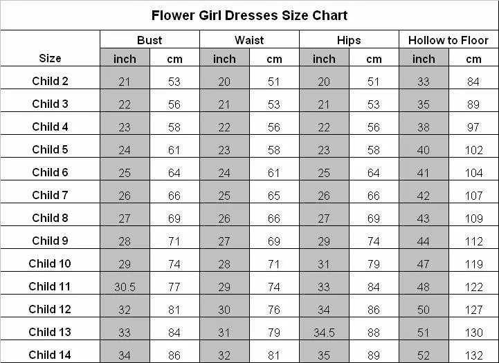 Flower Girl Size Chart-OUMEIYA