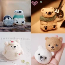 Kit de feutres Non finis pour femmes et filles, ours mignon populaire, miel, neige, peluche en laine, paquet de bricolage