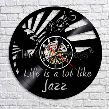 

Creative Jazz Is A Lot Like Life Vinyl Clock Music Notes Vintage Wall Clock Decor Jazz Art Music Laser Cut LED Time Clock