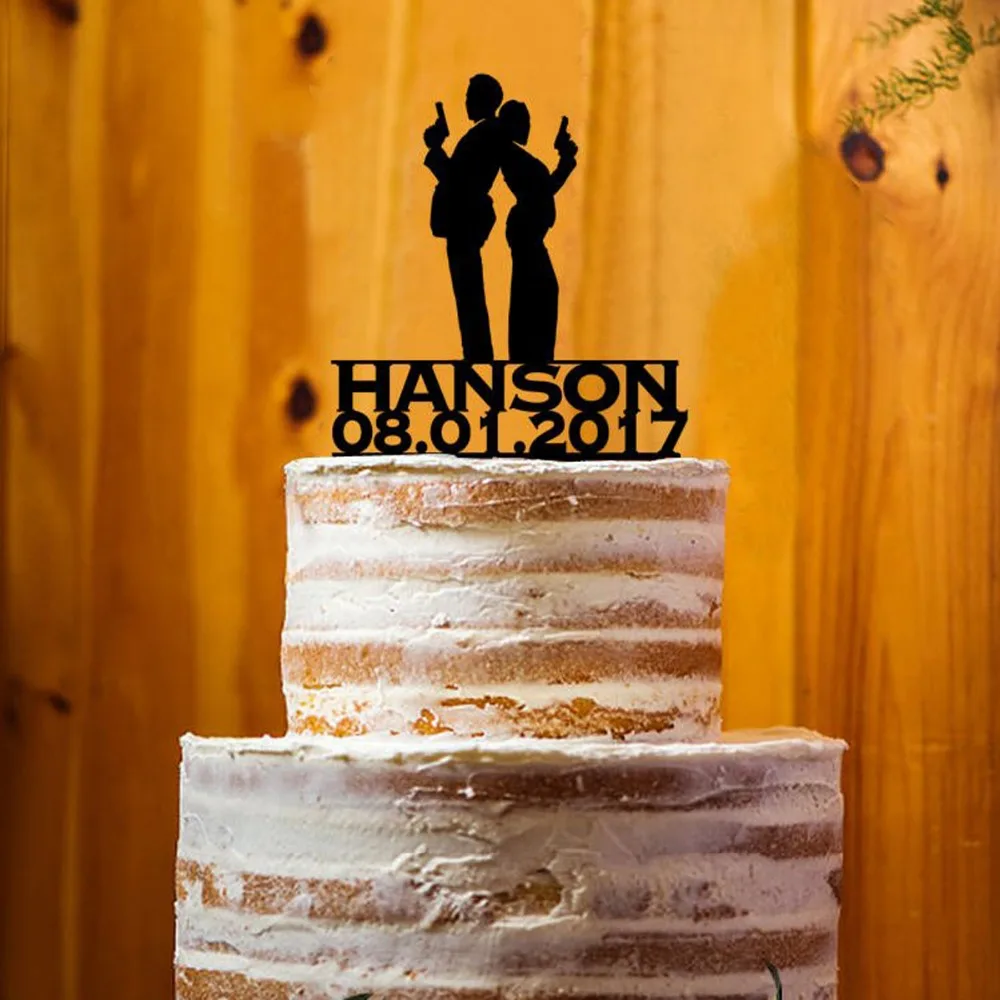 На заказ имя и дата Свадьба вооруженный мистер и миссис силуэт торт Топпер, жених и невеста Свадебная вечеринка Декор поставки