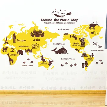 

Children bedroom wall stickers decorative stickers Kindergarten Early Learning Center cartoon world map English Stickers