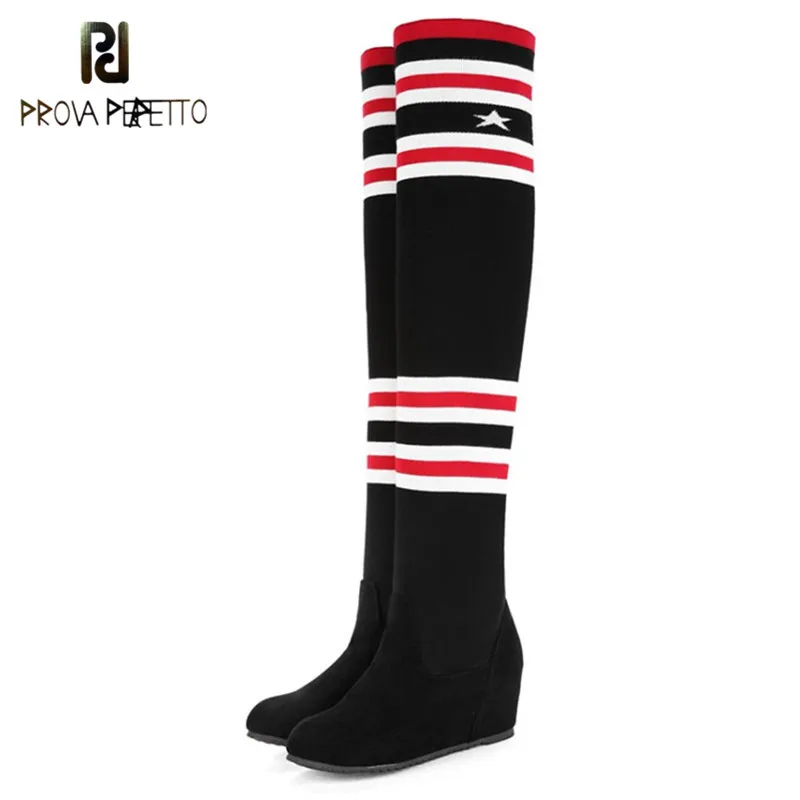 

Prova Perfetto 2018 Newest Over The Knee High Boots Elastic Slim Fit Socks Boots Knitting Stretch Women Wedge Heels Long Boots