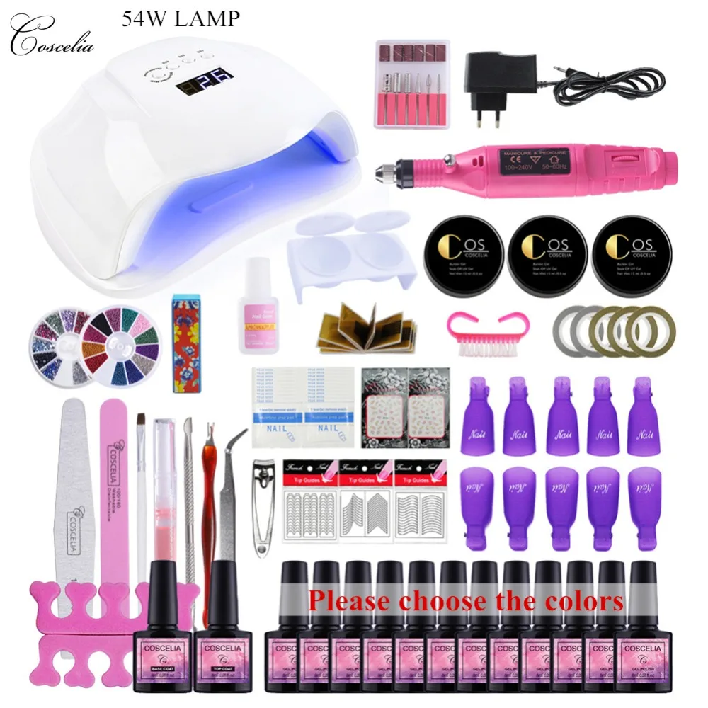 

COSCELIA 54W UV Lamp Manicure Set Nail Dryer Nail Gel Polish Set Kit For Manicure Gel Varnish Nail Art Sets Drill Machine Tools