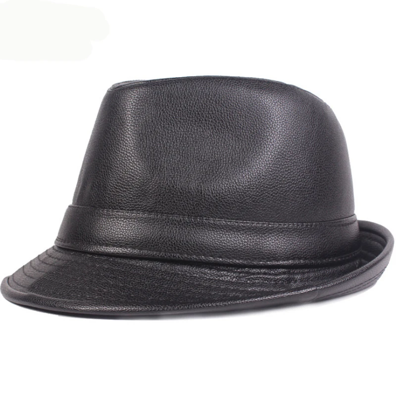 HT2205 Fedoras шапки осень/зима для мужчин из искусственной кожи джаз шляпа мужская твердая Fedora шапки старшего человека простые Trilby котелки мужские шапки