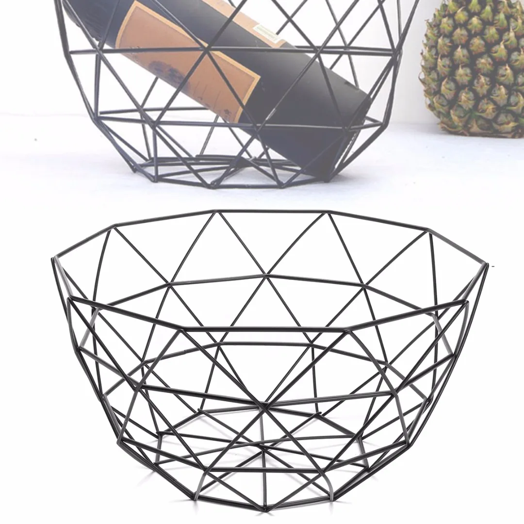 JX-LCLYL New Geometric Iron Wire Decorative Storage Display Basket Fruit Bowl Black 135mm