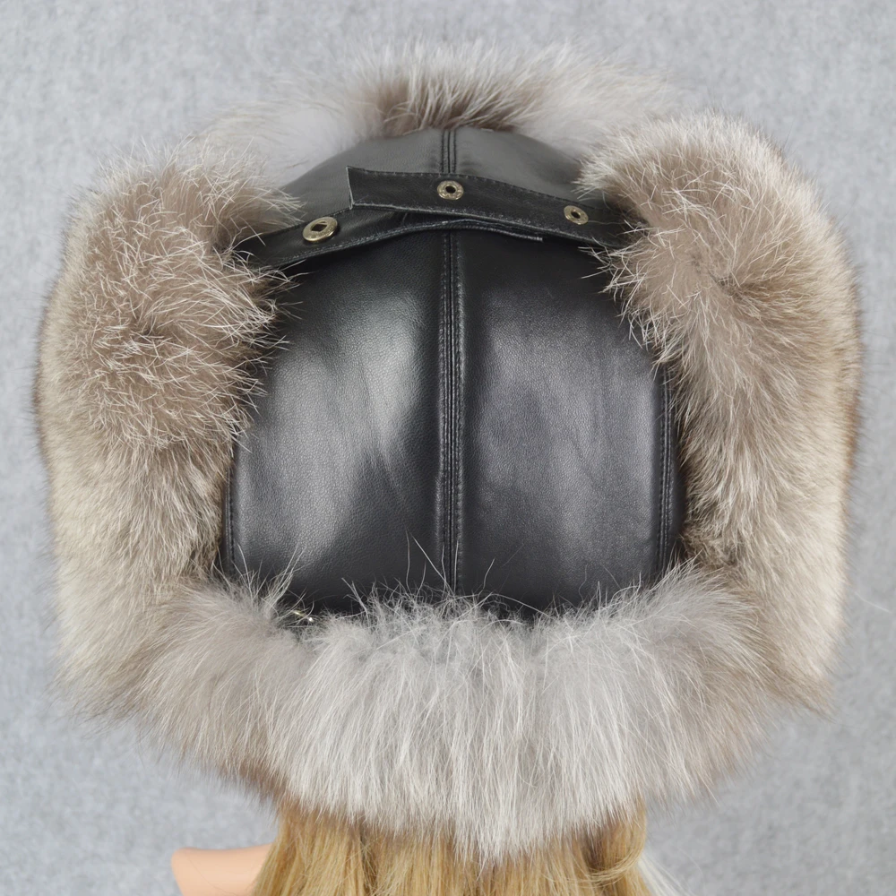 Роскошная уличная зимняя шапка бомбер из натурального Лисьего меха женская