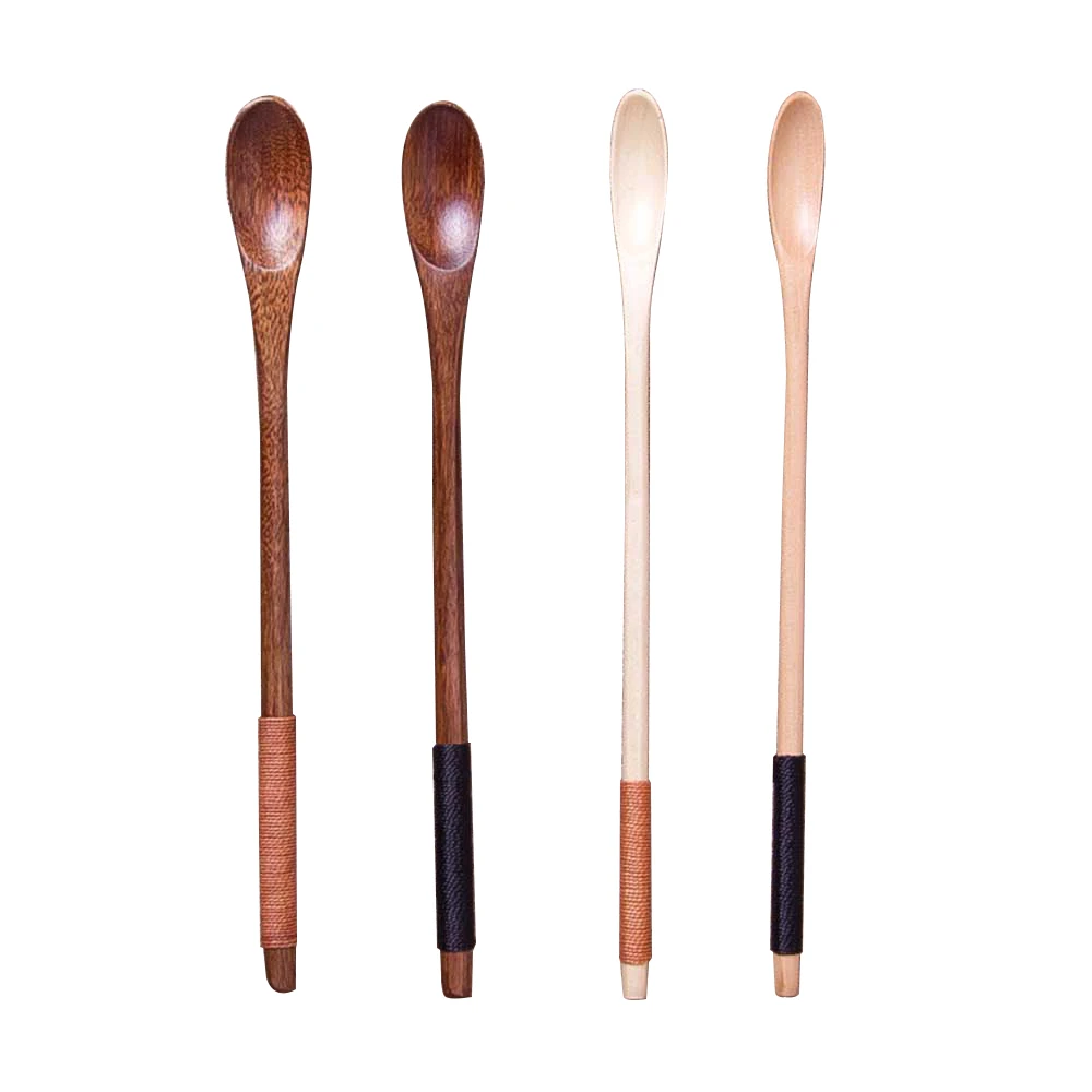 4pcs Coffee Stirring Spoon Wooden Eco friendly Spoons Long Handle Honey