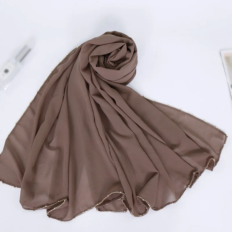 

1pcs New Plain Gold Ball Luxury Chain Bubble Chiffon Instant Hijab Shawl Women High Quality Headband Stole Bufanda Muslim Sjaal