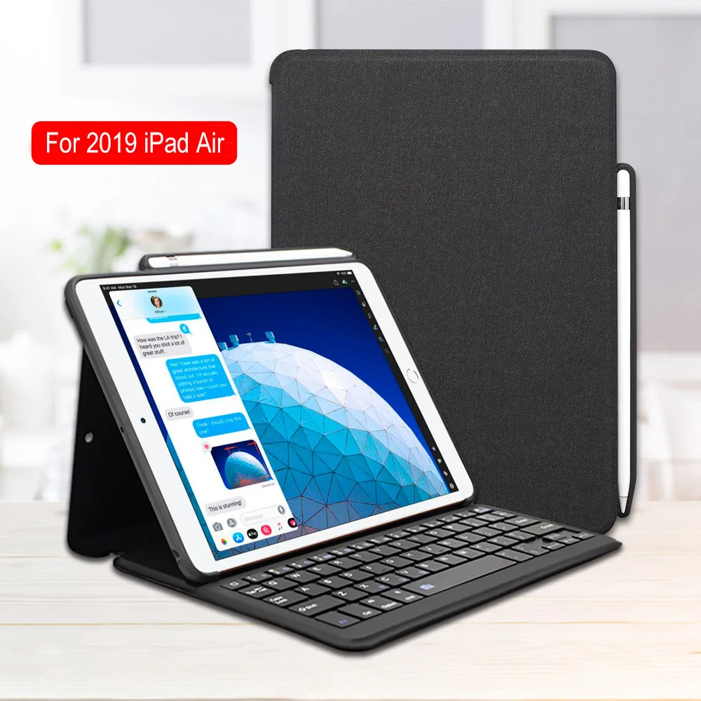 For iPad Air 3 Case Keyboard with Pencil Holder Smart Bluetooth Wireless Leather Silicon Folio For