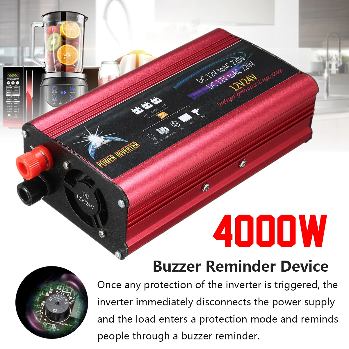 

P EAK 4000W DC12/24V To 220V Voltage Transformer Modified Sine Wave Power Inverter Car Charger Converter 8 Intelligent USB Port
