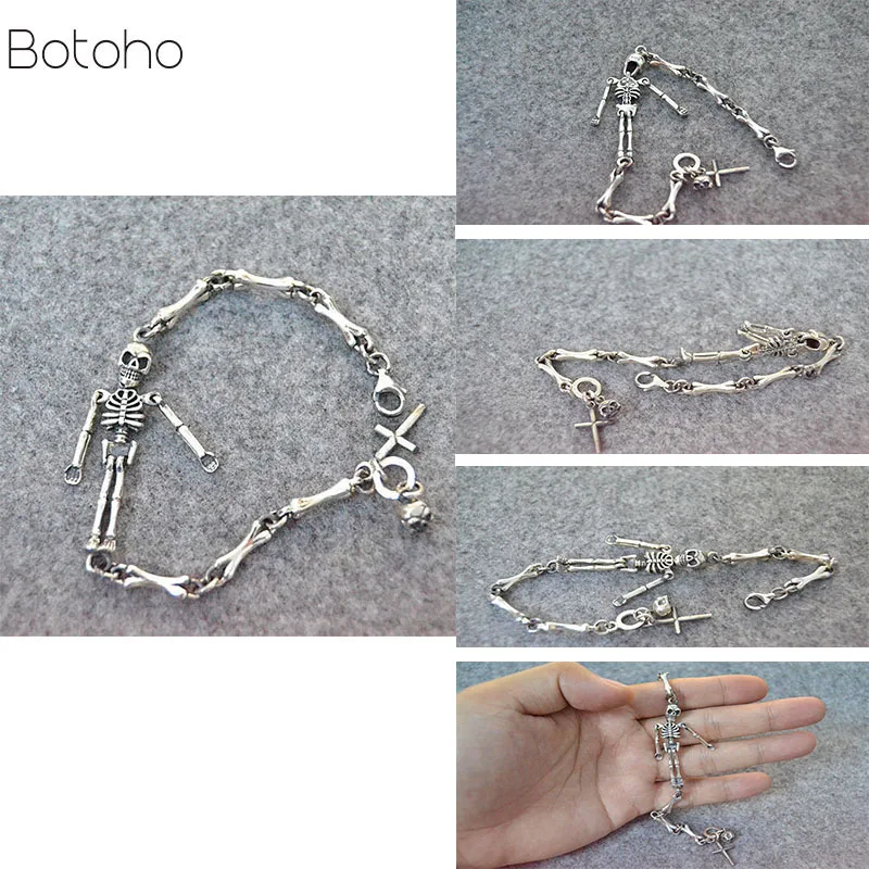 Панк-рок, мужской тайский серебряный браслет с черепом, твердый 925 пробы, серебряный браслет с локомотивом для байкеров, мужские ювелирные изделия, для мужчин, wo, череп