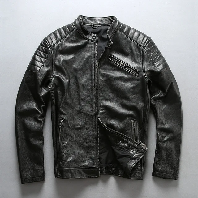 

2019 Luxurious Men Vintage Leather Jacket Men Cowhide Jackets Brown / black Calfskin Motor Biker Coat Man Leather Coat Slim
