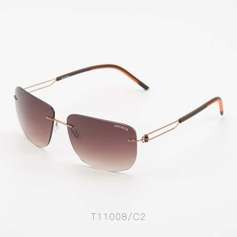 ENGEYA, высококачественные металлические роскошные Брендовые мужские солнцезащитные очки, полароидные линзы, UV400, квадратные, дизайнерские, для вождения, без оправы, солнцезащитные очки# T11008 - Цвет линз: C2 Brown