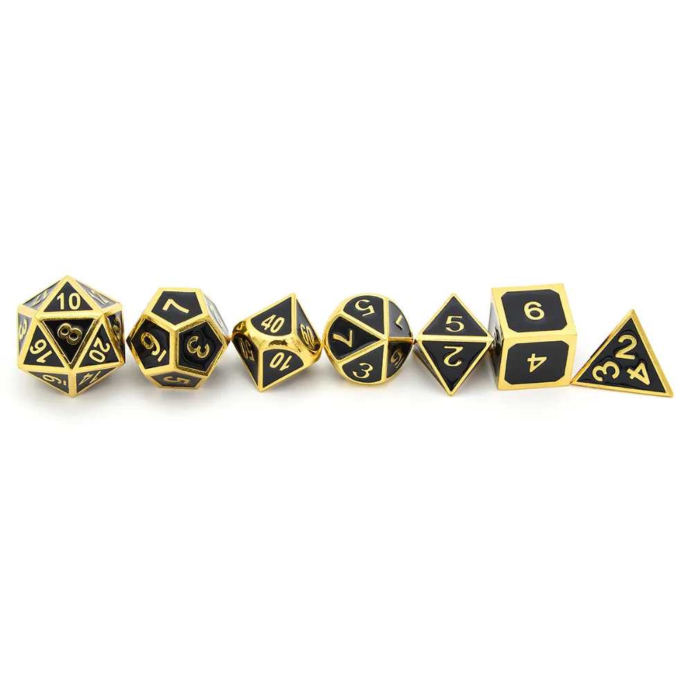 Goede Shiny Gold w Black Metal Enamel Dice D4 D6 D8 D10 D % D12 D20 voor Dungeons And Dragons RPG Dobbelstenen Gaming met Gratis Koord Pouch