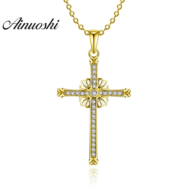 

AINUOSHI 10K Solid Yellow Gold Pendant Cross Pendant SONA Simulated Diamond Women Men Jewelry Trendy Cross 2g Separate Pendant