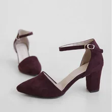 Spitze Zehe Flock Kubanischen Starke Ferse Pumpe Wildleder Schuhe Nude Seite Hohl Kleine Size Atmungs Kätzchen Abdeckung Heels