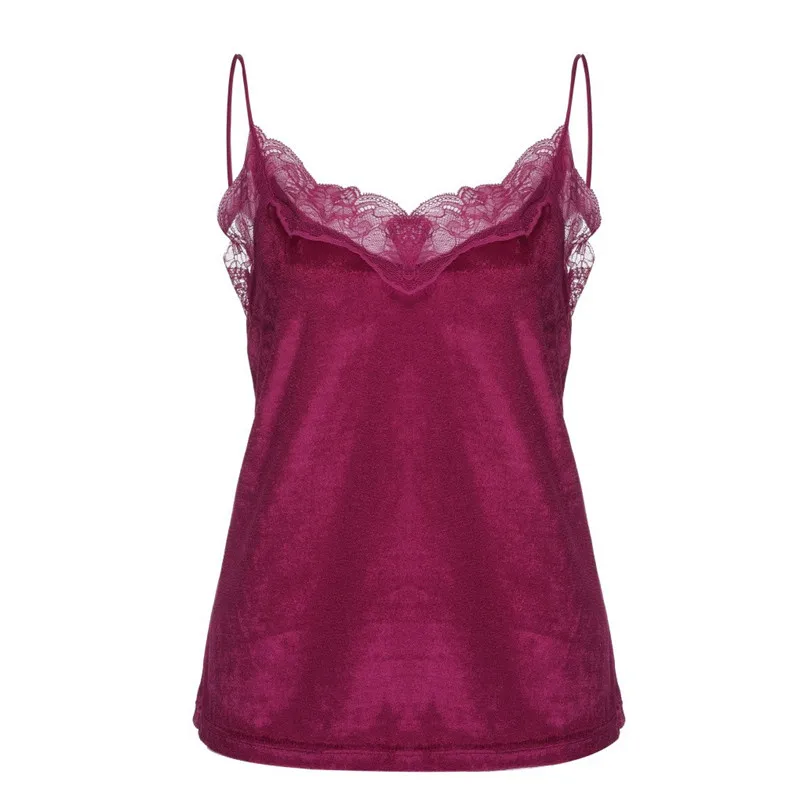 Fashion Womens V-neck Vest Sleeveless Lace Velvet Shirt Blouse Casual Tank Tops women 2019 roupa feminina camicette F12 (10)
