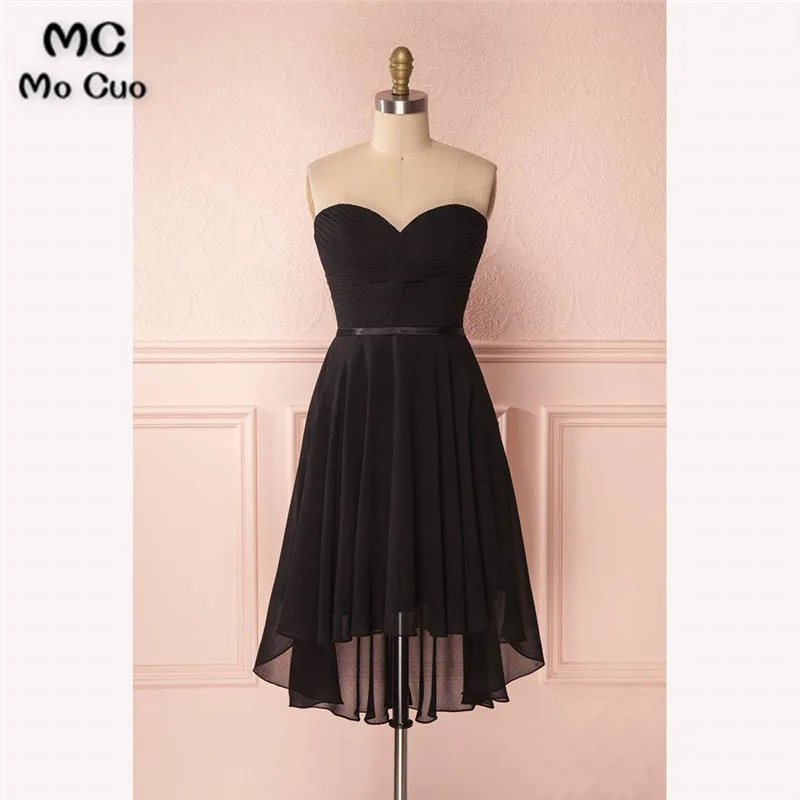

2018 Black Hi Lo Bridesmaid Dress Maid of Honer wedding Guest Sweetheart Chiffon Wedding Party Dress Women Bridesmaid Dress
