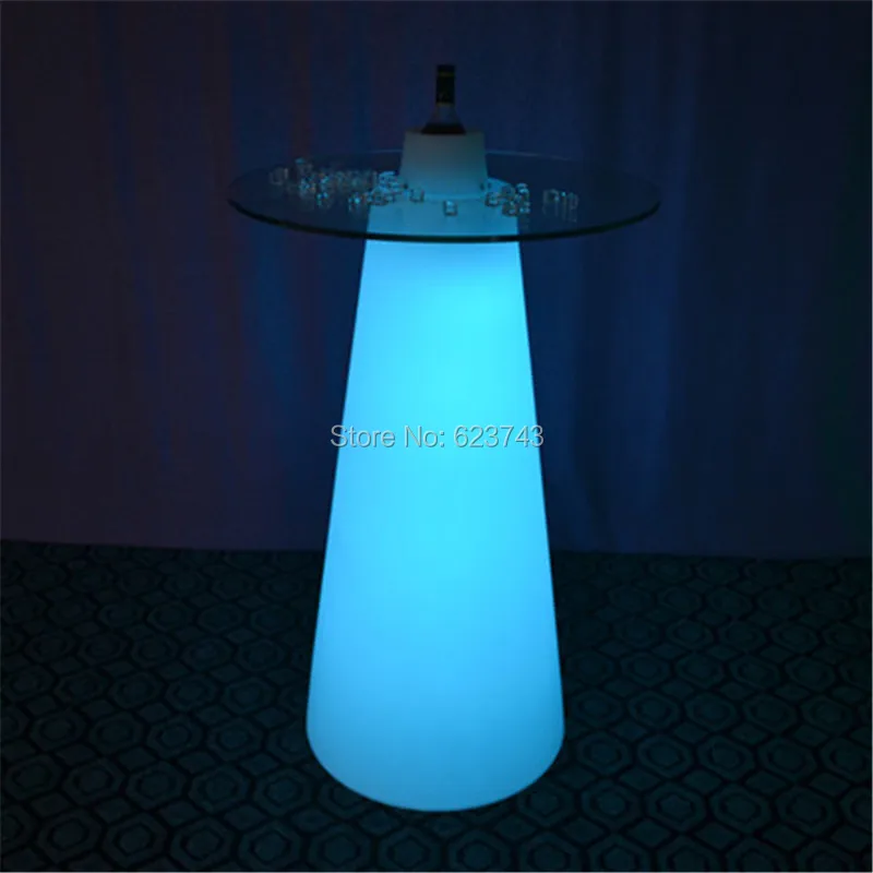 H50CM Modern Plastic illuminated rechargeable remote control LED cocktail coffee linear high bar table with PEAK cone-shaped