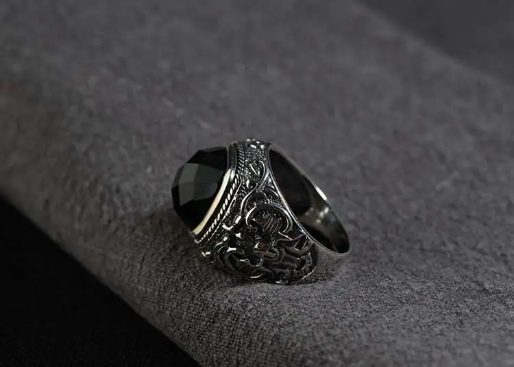 FNJ 925 Серебряное кольцо с черным камнем Новая мода S925 Стерлинговое Тайское Серебро Кольца для мужчин ювелирные изделия размер США 8-12