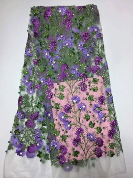 

Embroidered French Lace Fabric For Wedding Dress White Bridal Gown African Tulle Swiss Voile With Lots Beads