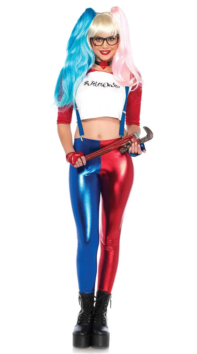 

Suicide Squad Harley Quinn Costume Rompers Shirt Set Halloween Cosplay Party Batman Clown Harleyquin Fancy Dress