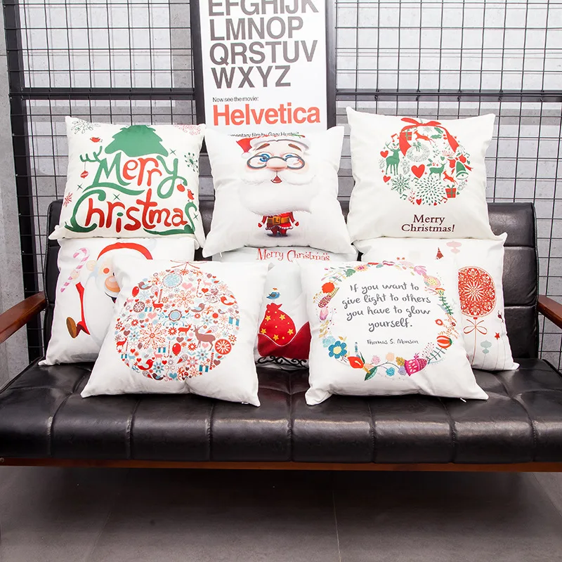 

New Christmas Linen Pillow Cover Santa Pillowcase Sofa Cushion Cover Decorative Throw Pillowcase Car Seat Pillow Cover
