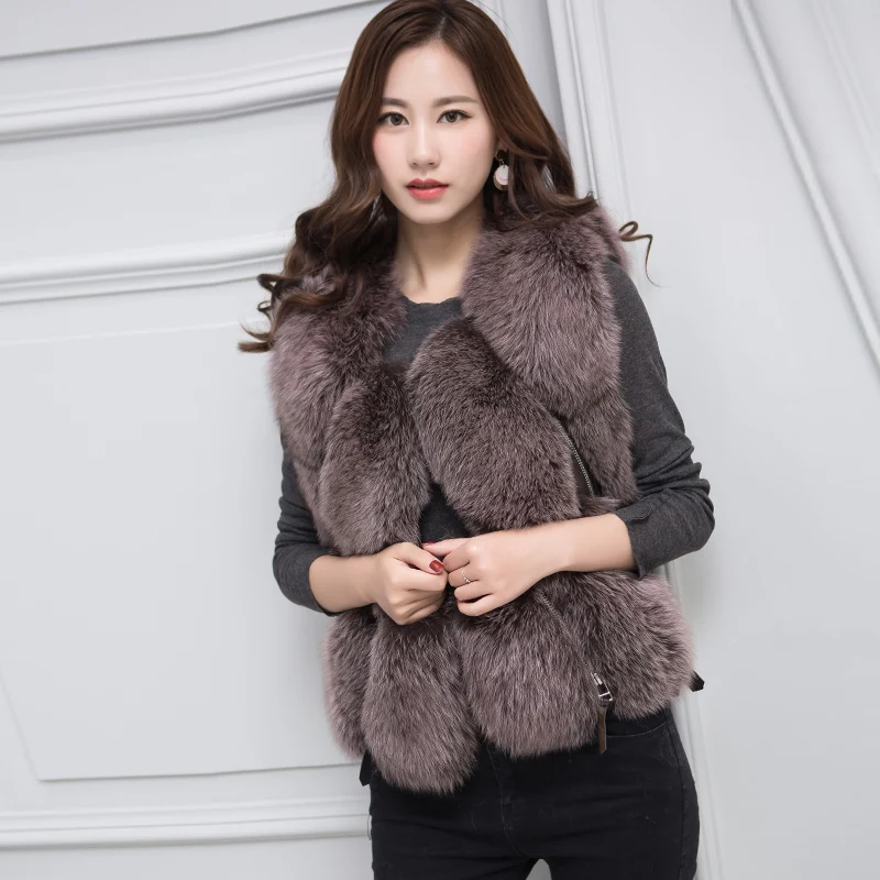 Shuang Femmes Veste Yellow Zl682 Hiver Vêtements Manteau Coréenne bai Gilet Courte brown Renard Vintage Femme De Sha 2018 Chaud Fourrure Dou Réel zwCI1Hqn