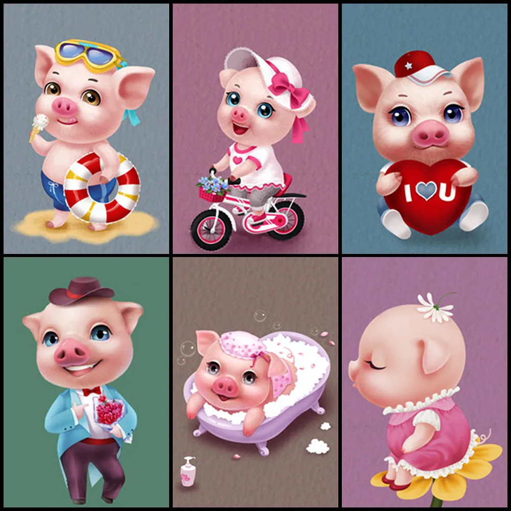 

Cartoon Children animals pig Diamond Painting Full Round New DIY Sticking Drill Cross Embroidery 5D simple Home Decoration