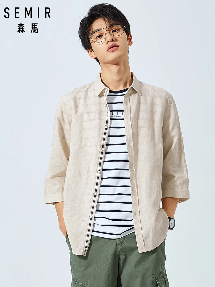 

SEMIR Plus Size Shirts Cotton Linen Men Shirt half Sleeve Summer Style Shirts Sexy Slim Fit Men Clothes