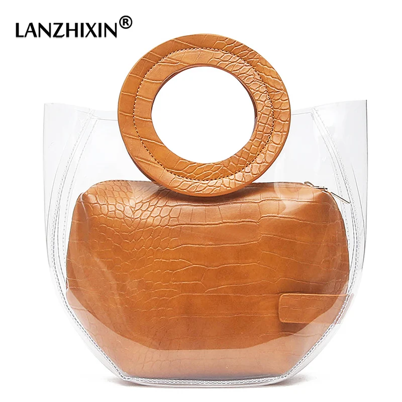 

Beach Bags for Women Fashion Summer Bags Ladies Transparent Handbag Set and Purse Jelly Clear Bags Crocodile Composite Bags Tote