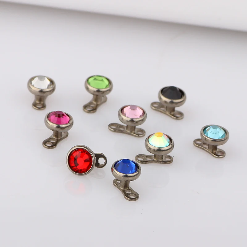 JUNLOWPY Titanium 316L micro Skin Diver Dermal Piercing Crystal dermal  Jewelled Piercings Top Rings Hide in Body Jewelry