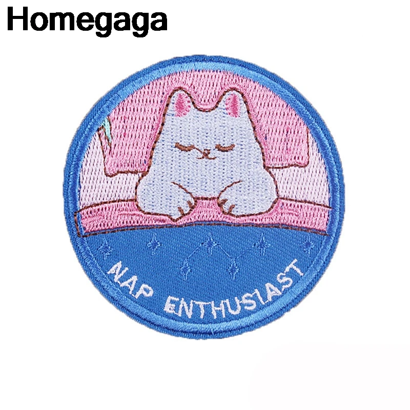 

Homegaga Cartoon cat iron on T-shirt clothes Embroidered Patches for DIY clothing para jacket bag jersey badges sticker D2192